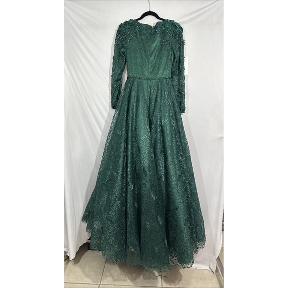 NWT Mac Duggal [ 2 ] 11215 Floral Embellished Long Sleeve ALine Gown Green J2059 - Picture 8 of 16